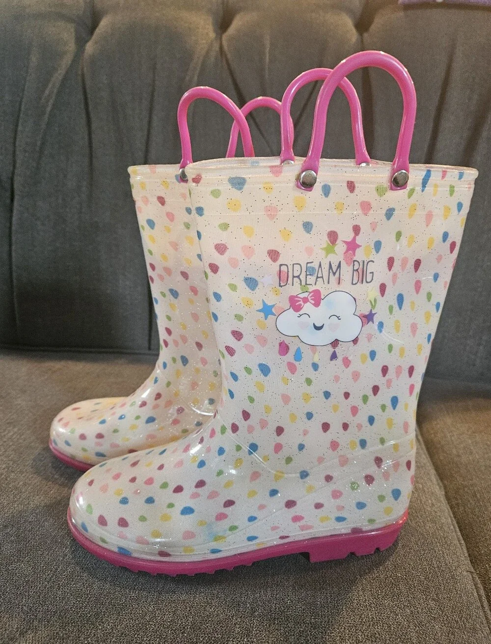 Kids Pink Polka Dot Rain Boots - Dream Big